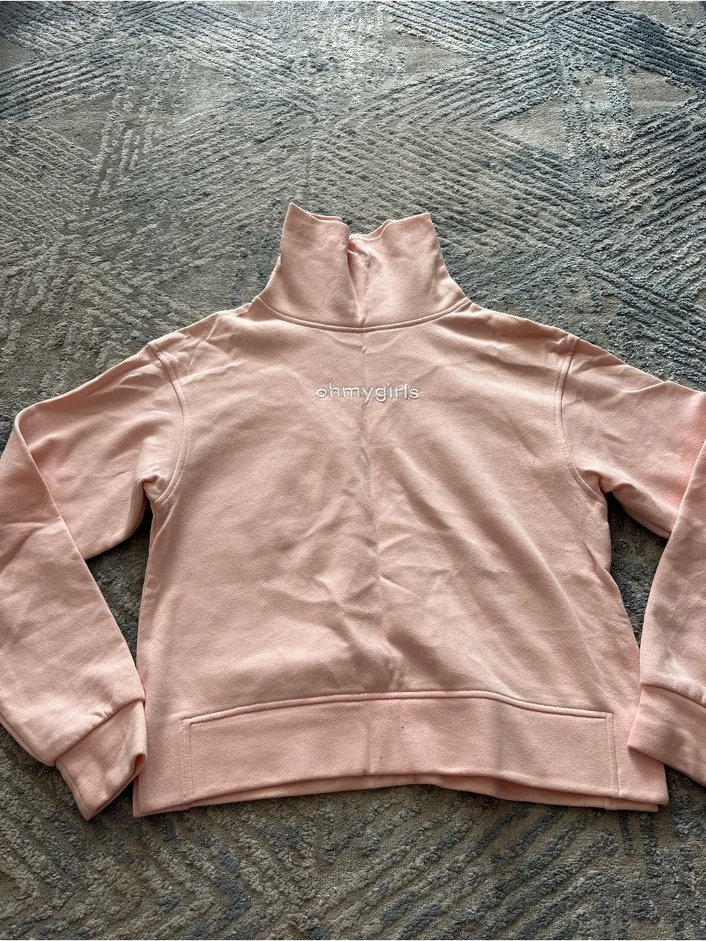 Pink Funnel Neck Pullover Hoodie